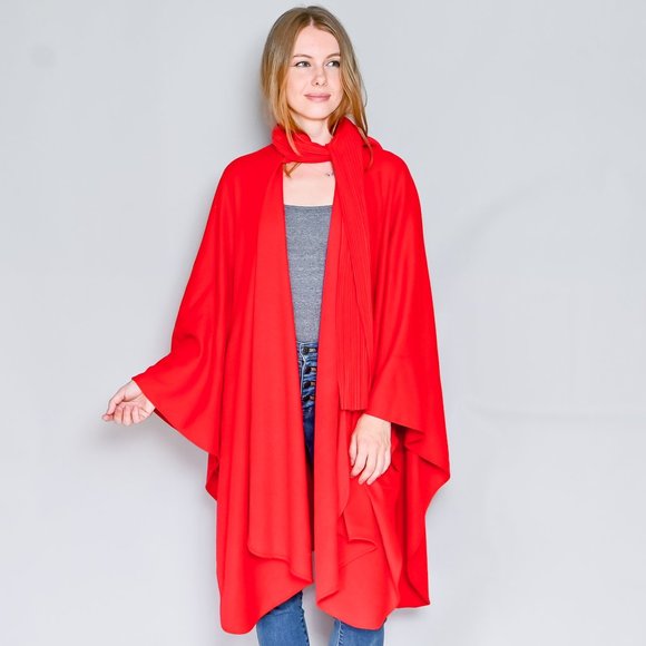 Vintage Sweaters - VINTAGE Bechamel Red Knit Wrap Cape
